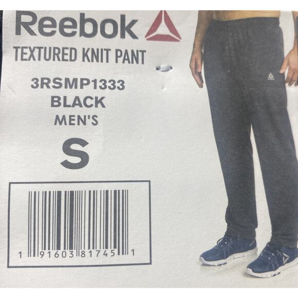 Reebok Men's Small Sweatpants Textured Knit Pant Gym Joggers Athletic Black - Picture 4 of 6